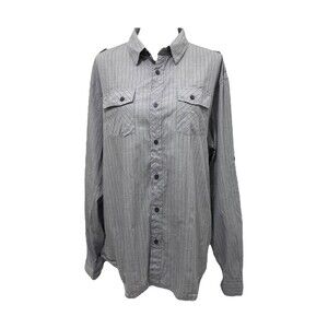 CJ Black Men’s Shirt Grey Pin Striped Button-Down Long Sleeve Size XXL